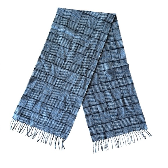 Crombie Cashmere Scarf 100% Made In Scotland Grey Plaid Fringe - Picture 1 of 6